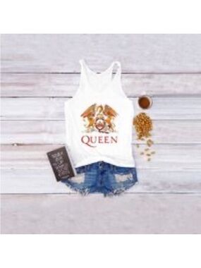 White 'Queen' Graphic Racerback Tank Top